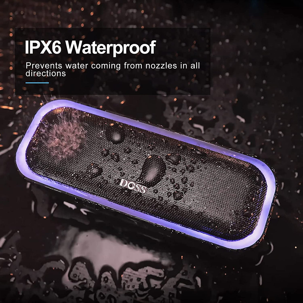 Soundbox Pro Bluetooth Speaker, 20W Stereo Sound, Active Extra Bass | Portable, 20H Playtime, Multi-Colors Lights, Wireless Stereo Pairing, IPX6 Waterproof, Hiking, Camping, Outdoor, House, Blue