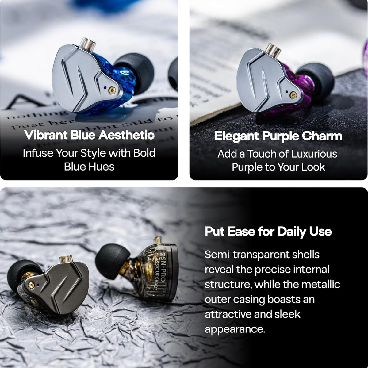 KZ ZSN Pro Dual Driver 1BA+1DD Hybrid Metal Hifi In-Ear Monitor | with Zin Alloy Panel, Balanced Pop Tuning, Detachable Recessed 2Pin Cable for Gamers Audiophiles, without Mic, Black