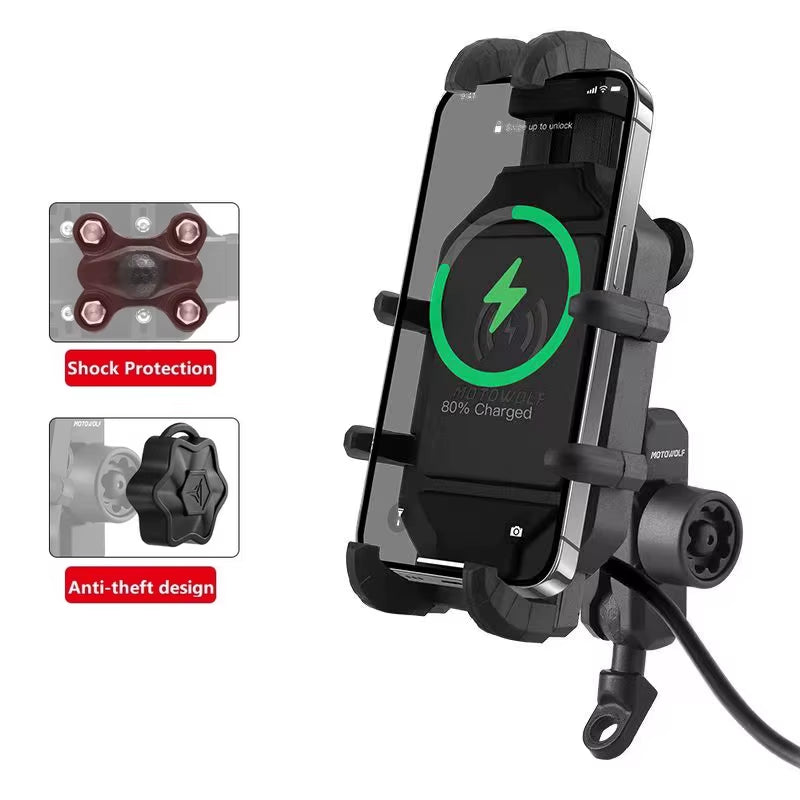 Ultimate Motorcycle Wireless Charging Phone Holder - 3.0 Quick Charger for 4-7 Inch Devices - GPS & Cellphone Handlebar Mount