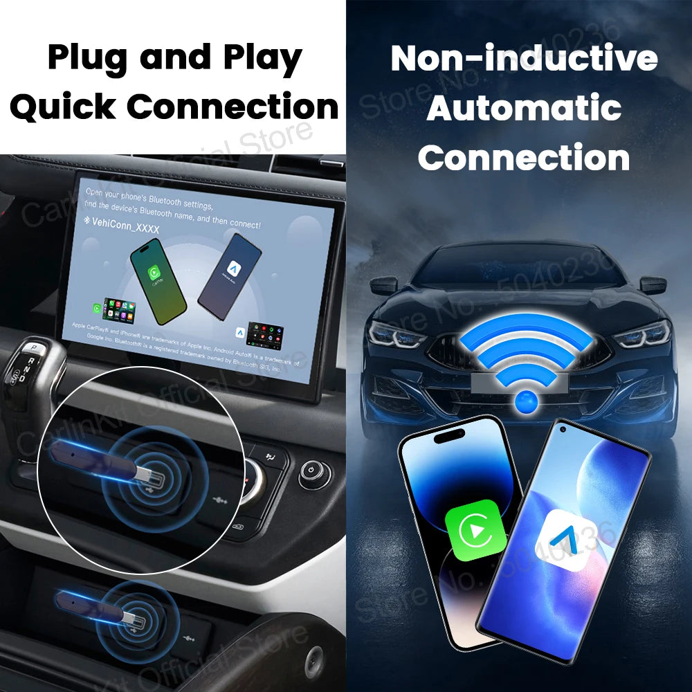 5.0 Mini Ultra Wireless Adapter - Effortless Wireless CarPlay & Android Auto for OEM Cars - Plug & Play with WiFi & Bluetooth Connection