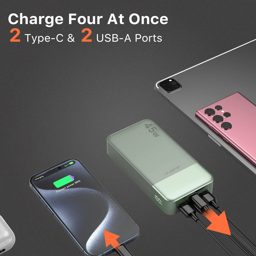 JUOVI 20000mAh Portable Charger - 35W Fast Charging Power Bank with USB-C Cable for iPhone 17/16/15