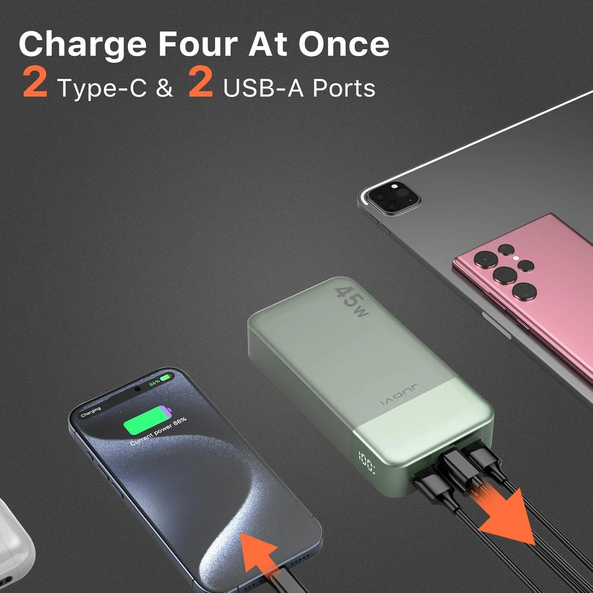 JUOVI 20000mAh Portable Charger - 35W Fast Charging Power Bank with USB-C Cable for iPhone 17/16/15