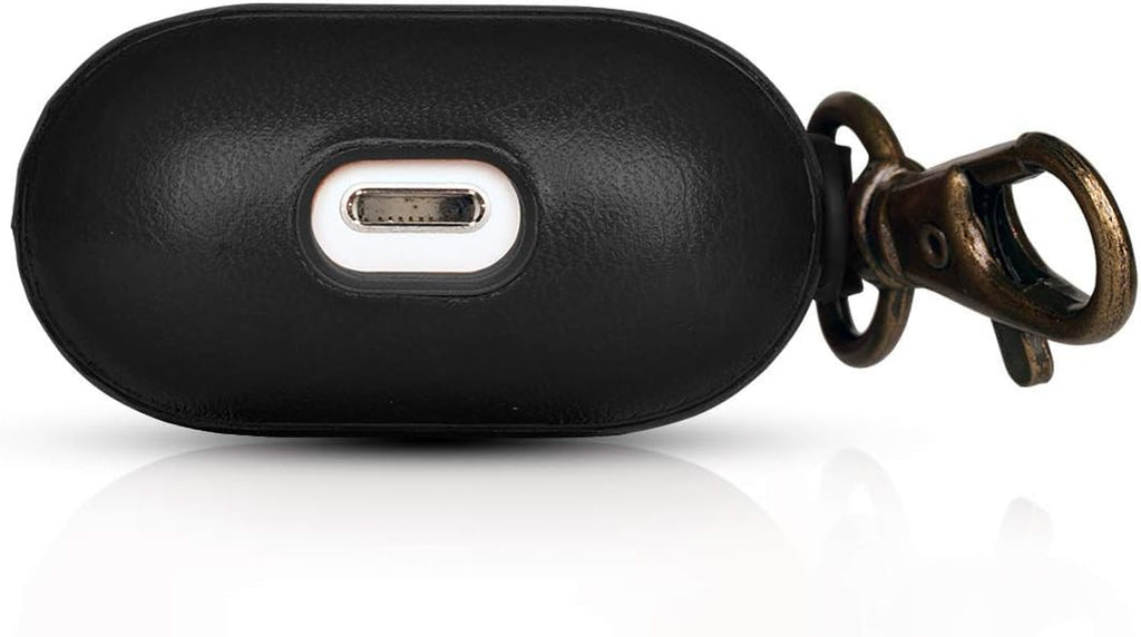 Om Case Cover with Keychain Clip Compatible with Airpods 1 & 2, Vegan Leather Airpods Case for Men & Women, Luxury Earbuds Accessory for Apple Iphone - Black