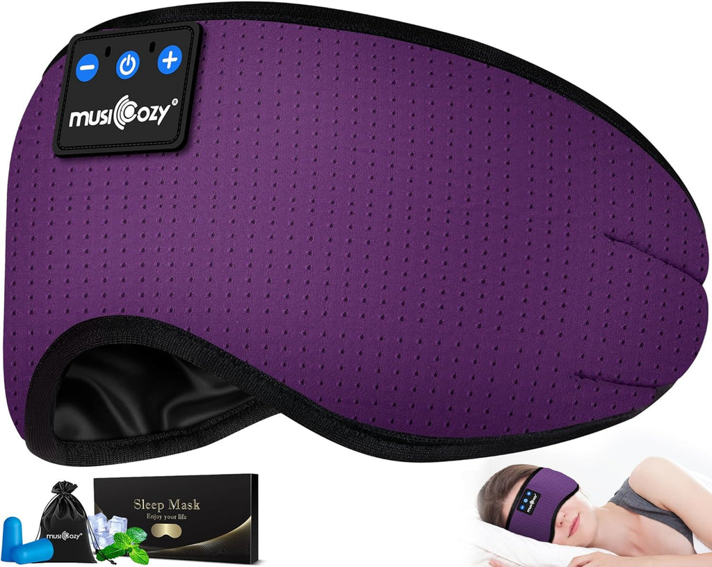 Sleep Headphones Bluetooth 5.4 Sleep Mask with HD Sound | Breathable Flat Design with Cooling Lining, Washable Headband, 14 Hours Playtime for Travel Meditation Relaxation Gifts