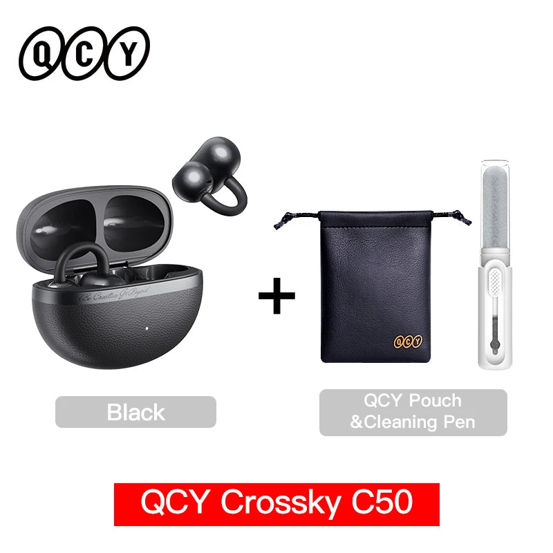 Crossky C50 Open Ear Wireless Earbuds - Bluetooth 6.0, Comfort Clip-on Sports Earphone with 4 Mic AI Clear Call & Bass Boost Sound