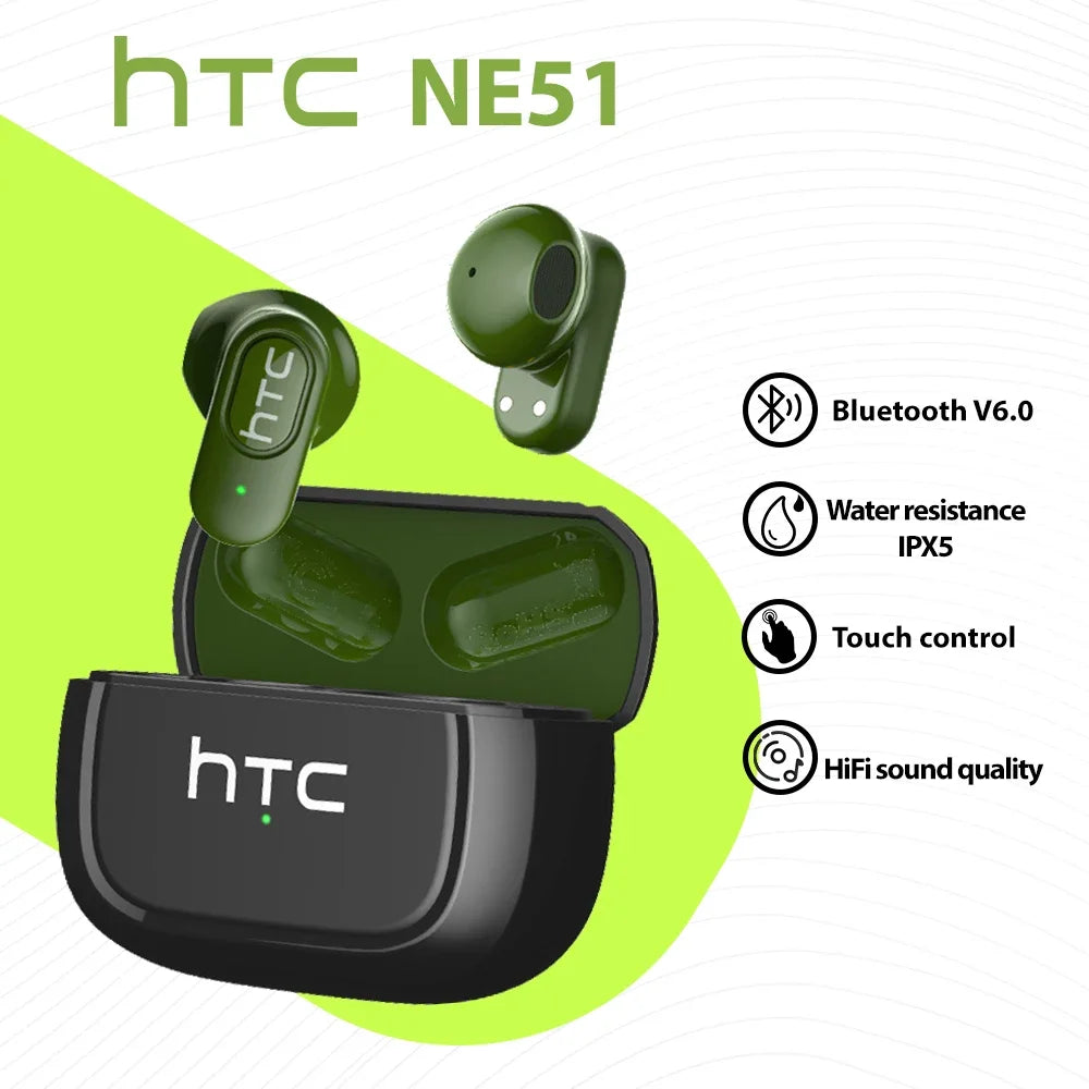NE51 TWS Bluetooth Earbuds - Mini Sports Wireless Headphones with Smart Noise Reduction - Stylish Green & Black Design