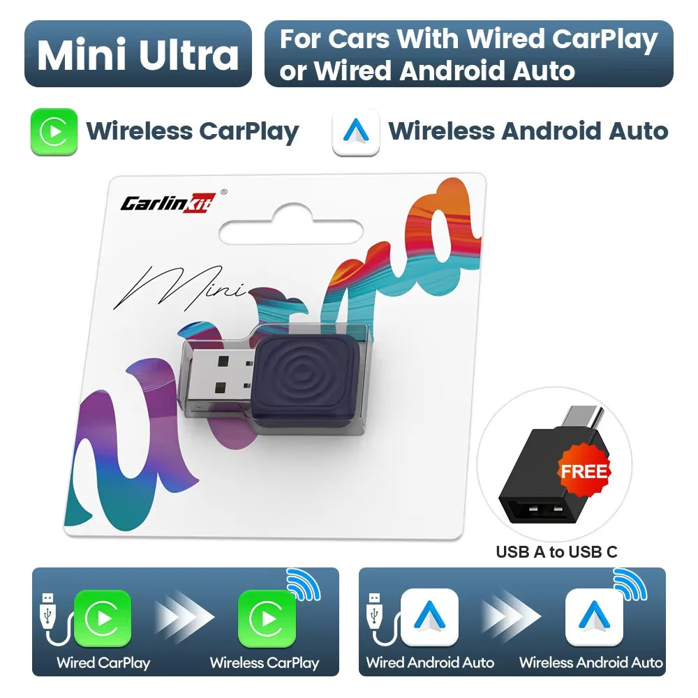 5.0 Mini Ultra 2-in-1 Wireless Adapter for Seamless Android Auto & CarPlay - Plug & Play for OEM Cars!