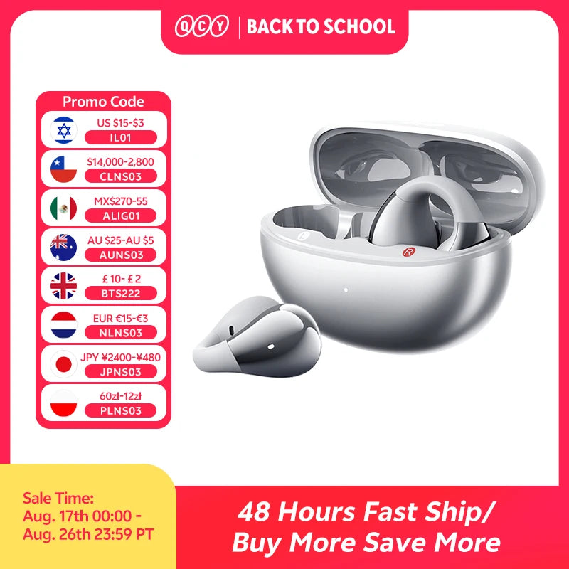 Crossky C30S Hi-Res Open Ear Wireless Earphones - Bluetooth 6.0 Clip-On Sports Headphones with 40 Hours Playtime