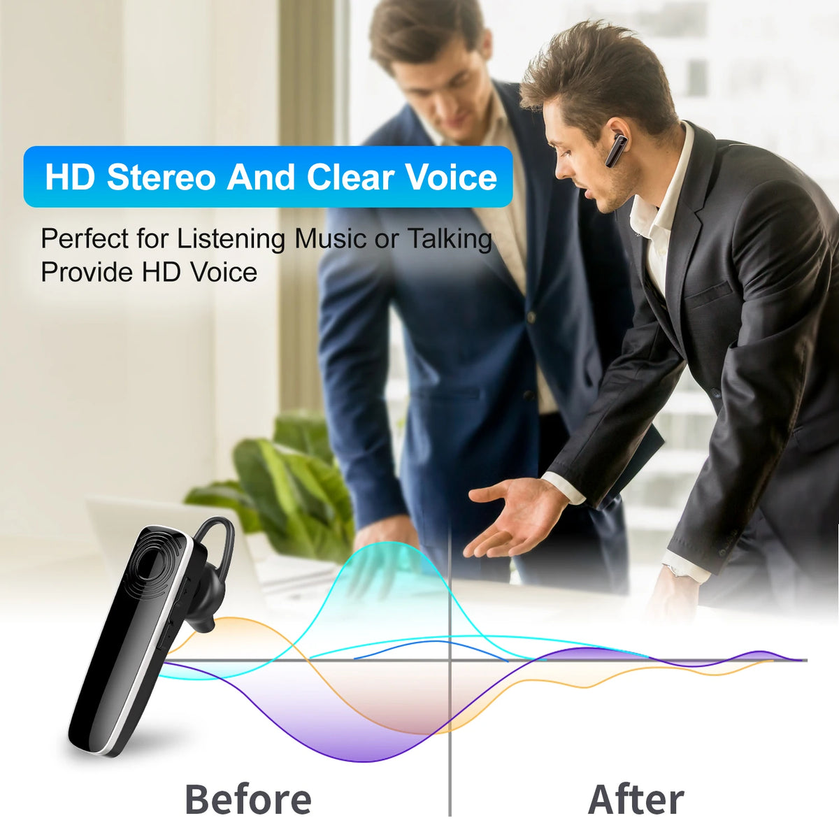Premium Wireless Bluetooth Earbuds with MEMS Microphone - Handsfree Single Earphone for Driving and Business Use