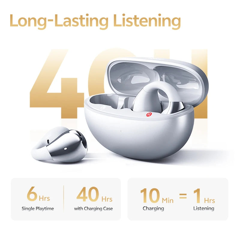 Crossky C30S Hi-Res Open Ear Wireless Earphones - Bluetooth 6.0 Clip-On Sports Headphones with 40 Hours Playtime