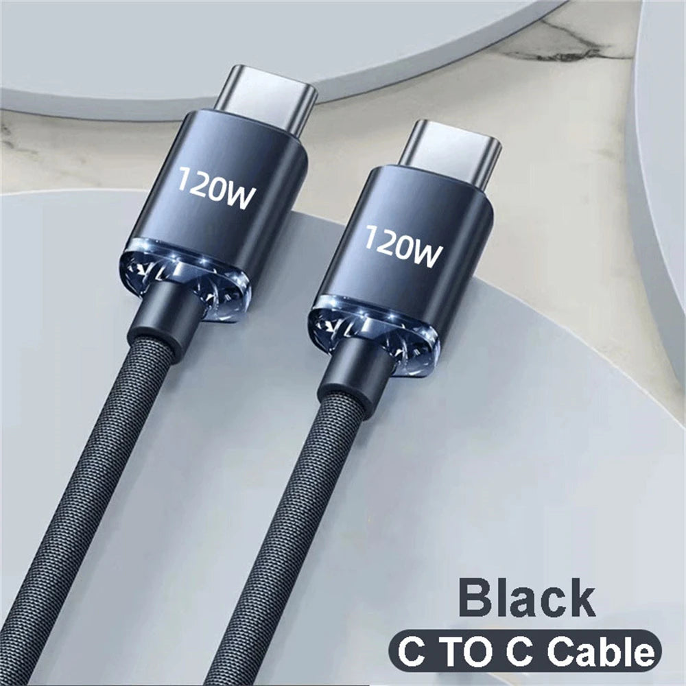 120W 6A USB-C to USB-C Fast Charging Cable - Compatible with iPhone 15 Pro Max & Samsung S24 - High-Speed Data Transfer Cord