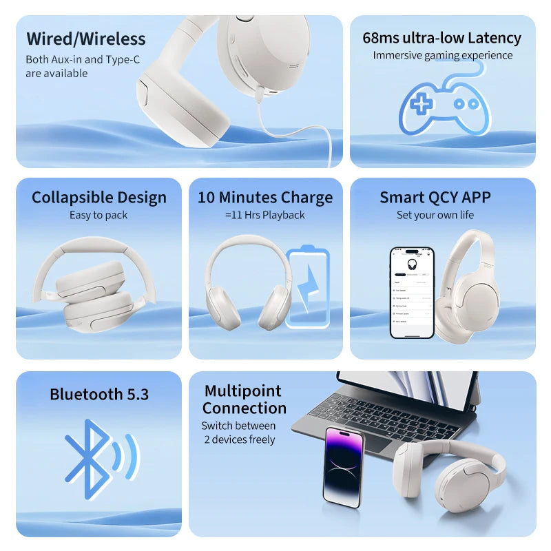 H3 Lite ANC Wireless Headphones - Premium 40mm Drivers, Bluetooth 5.3, Over-Ear Design, Active Noise Cancellation, Crystal Clear HD Calls