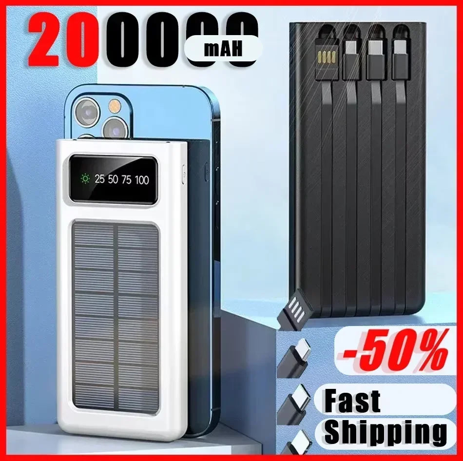 Ultra Capacity 200,000mAh Solar Power Bank - 120W Super Fast Charging with LED Light for iPhone 17 & Samsung - Perfect for Outdoor Adventures!