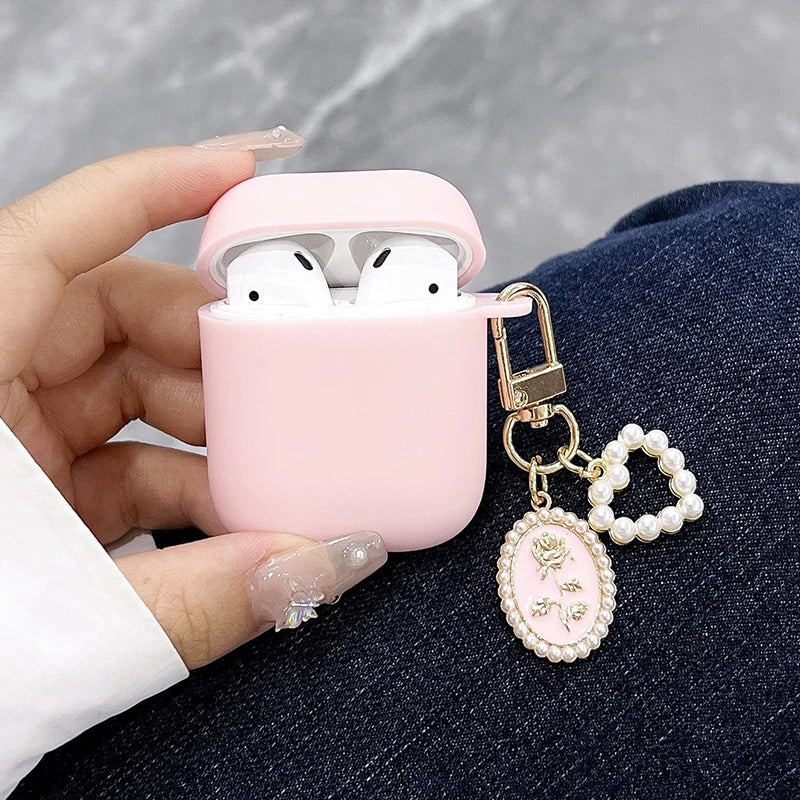 Chic Pink Pearl Heart Pendant AirPods Pro/1/2/3/4 Protective Case