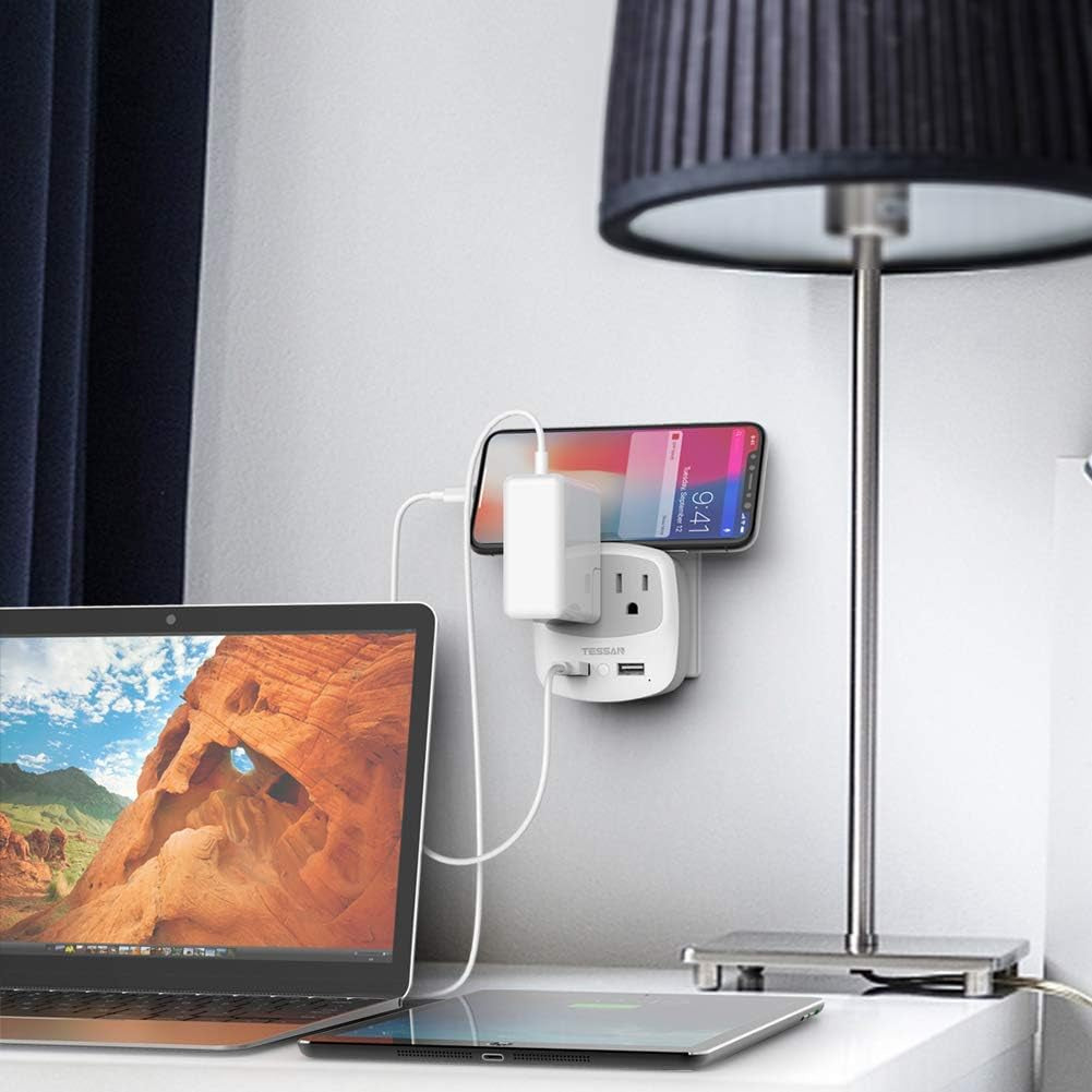 European Travel Plug Adapter Converter | International Power Plug Converter, 2 USB Ports, Type C Outlet, US to Most of Europe EU Iceland Spain Italy France Germany