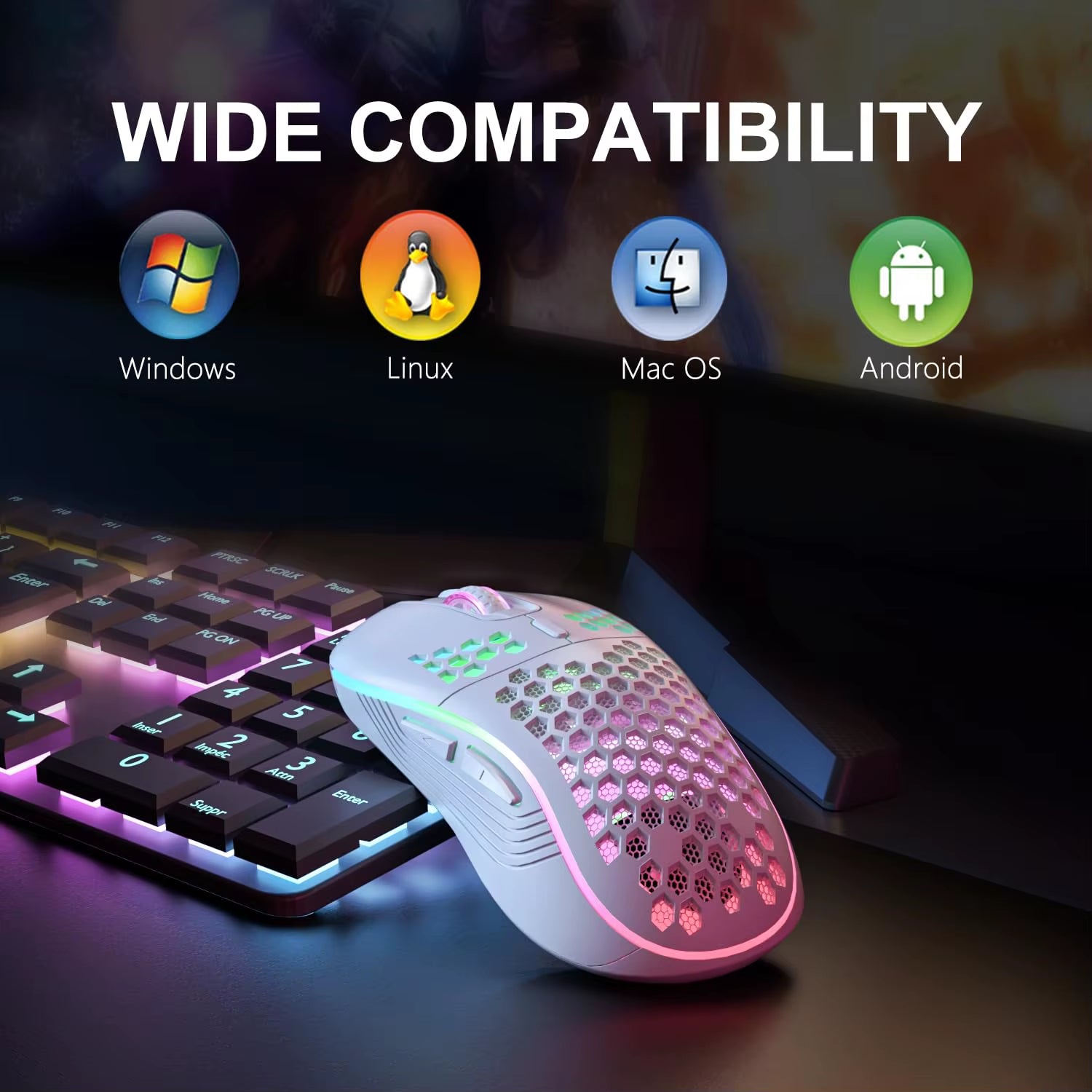 Elevate Your Gaming Experience with the 2.4G Wireless RGB Backlit Gaming Mouse - Ergonomic Honeycomb Design, 6 Buttons, and Rechargeable Convenience