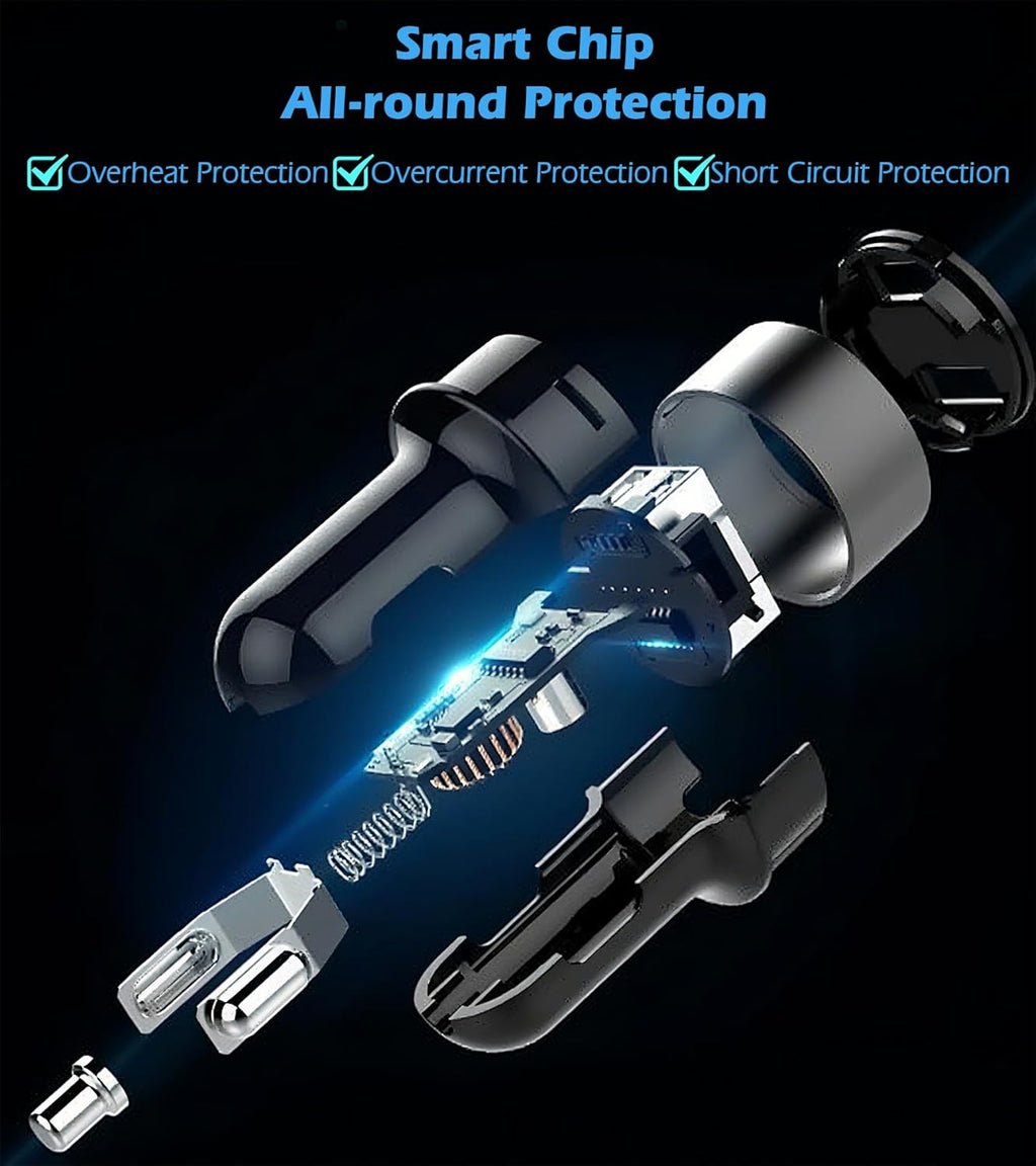 Dual USB Car Charger with LED Voltage Meter - Fast Charging Adapter for iPhone, Samsung, and More - Compact and Smart Protection Design