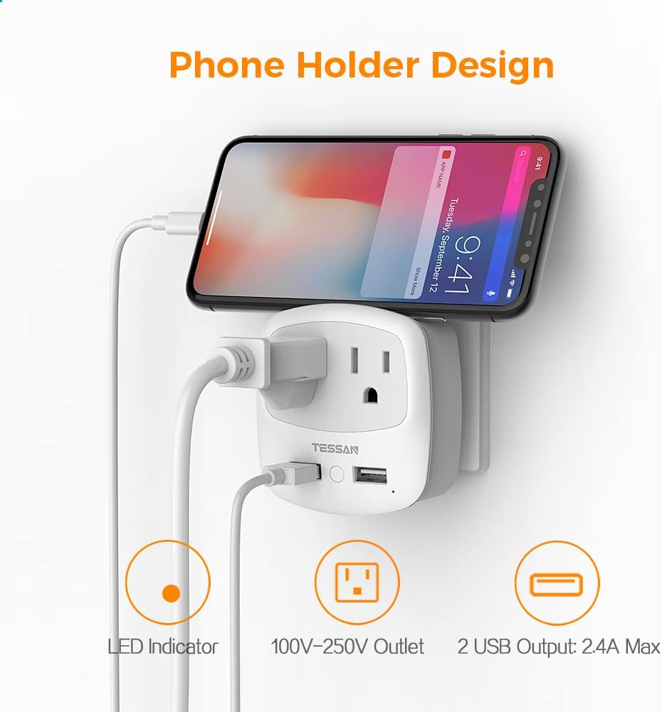 European Travel Plug Adapter Converter | International Power Plug Converter, 2 USB Ports, Type C Outlet, US to Most of Europe EU Iceland Spain Italy France Germany