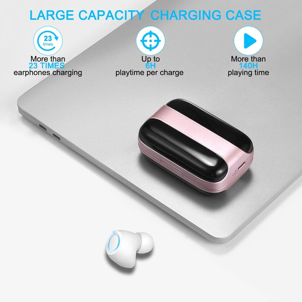 Wireless Earbuds, Bluetooth 5.1 Earbuds 140H Playtime Bluetooth Headphones Stereo Noise Cancelling Wireless Earphones in Ear with Mic, USB-C Charging IP7 Waterproof Headset for Sport Rose Gold