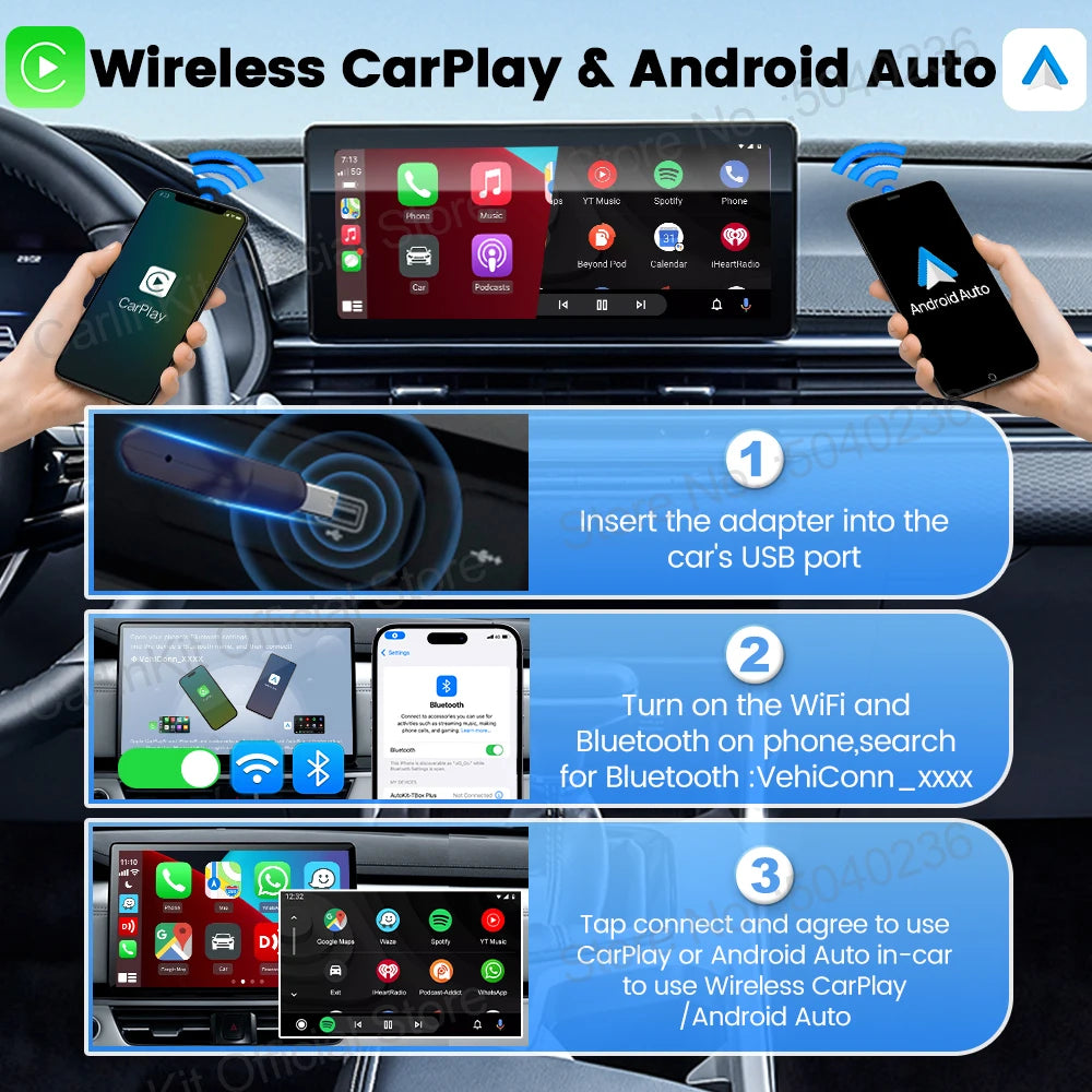 5.0 Mini Ultra Wireless Adapter - Effortless Wireless CarPlay & Android Auto for OEM Cars - Plug & Play with WiFi & Bluetooth Connection