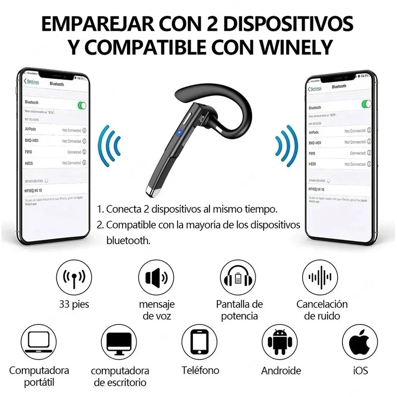 Premium Bluetooth Wireless Headphones with Microphone - Noise Cancelling Earphones for Handsfree Business & Driving