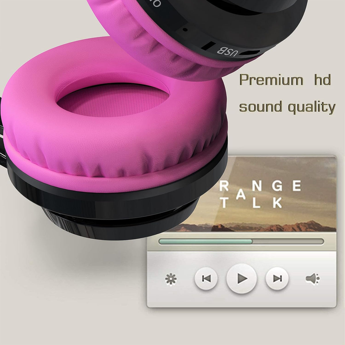 Bluetooth Headphones for Kids, AB005 Wireless Kids Headphones V5.3 with Microphone Foldable Headset with LED Light and TF Card FM Radio Compatible for Tablet PC TV (Black&Pink)
