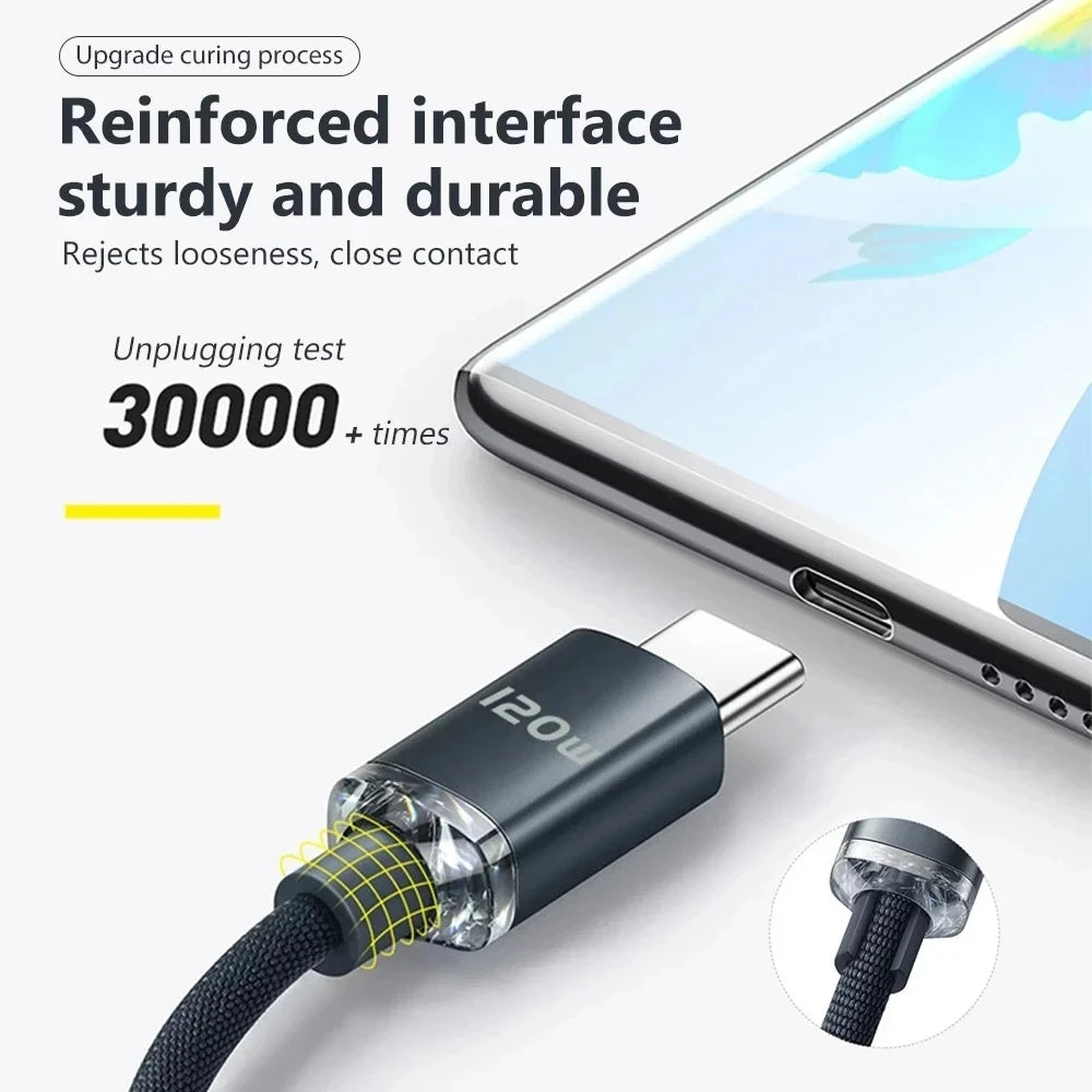 120W 6A USB-C to USB-C Fast Charging Cable - Compatible with iPhone 15 Pro Max & Samsung S24 - High-Speed Data Transfer Cord