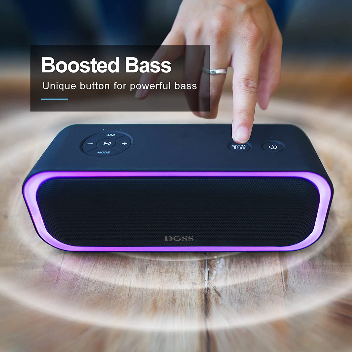 Soundbox Pro Bluetooth Speaker, 20W Stereo Sound, Active Extra Bass | Portable, 20H Playtime, Multi-Colors Lights, Wireless Stereo Pairing, IPX6 Waterproof, Hiking, Camping, Outdoor, House, Blue