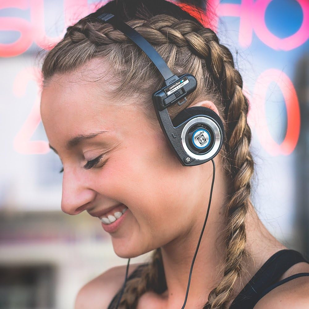 Experience Iconic Sound with the Porta Pro Black Retro 80s On-Ear Headphones - Wired 3.5mm Plug, Collapsible Design, and Soft Case Included!