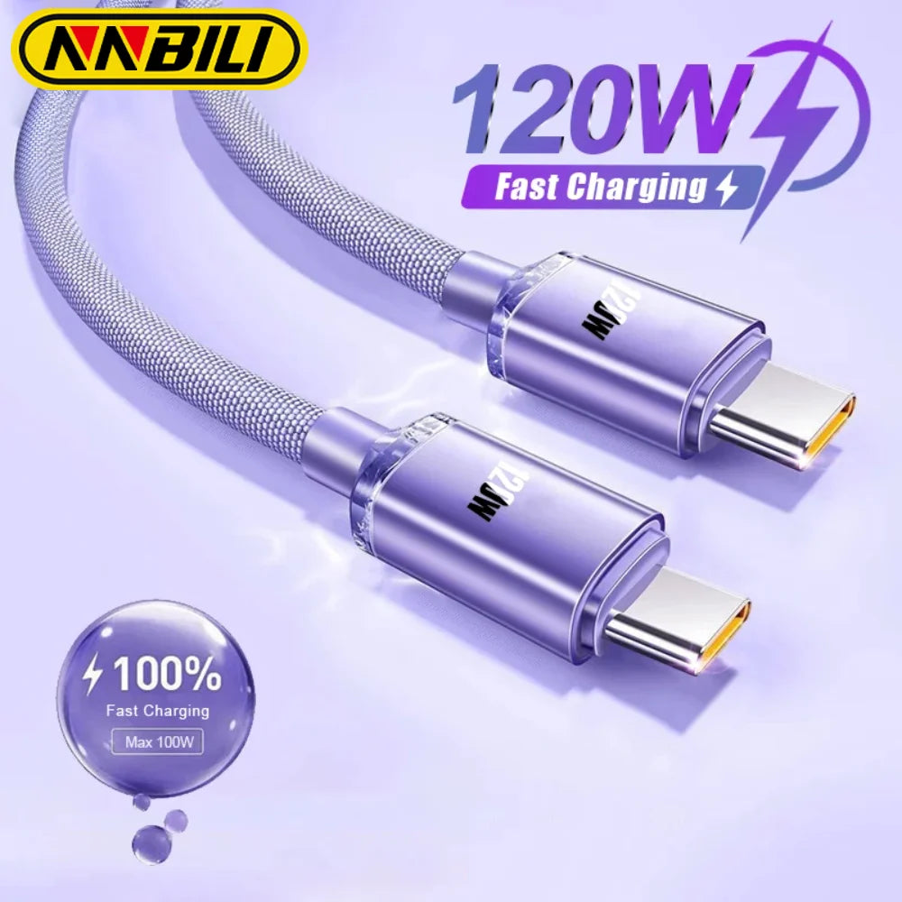 120W 6A USB-C to USB-C Fast Charging Cable - Compatible with iPhone 15 Pro Max & Samsung S24 - High-Speed Data Transfer Cord