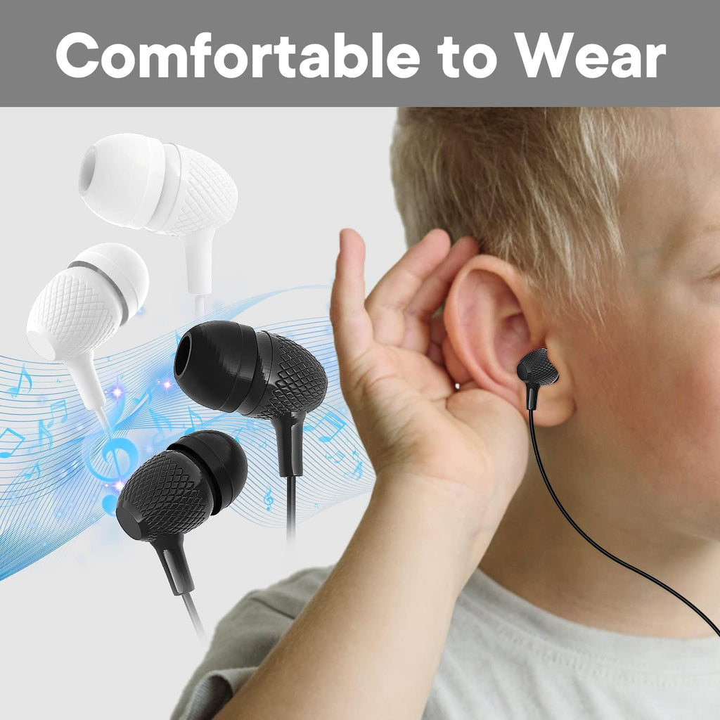 Bulk Earbuds Headphones 50 Pack for Classroom Kids, Wholesale Durable Earphones Perfect for K12 Schools Students Kindergarten Children Gift and Adult (HY400 Black)