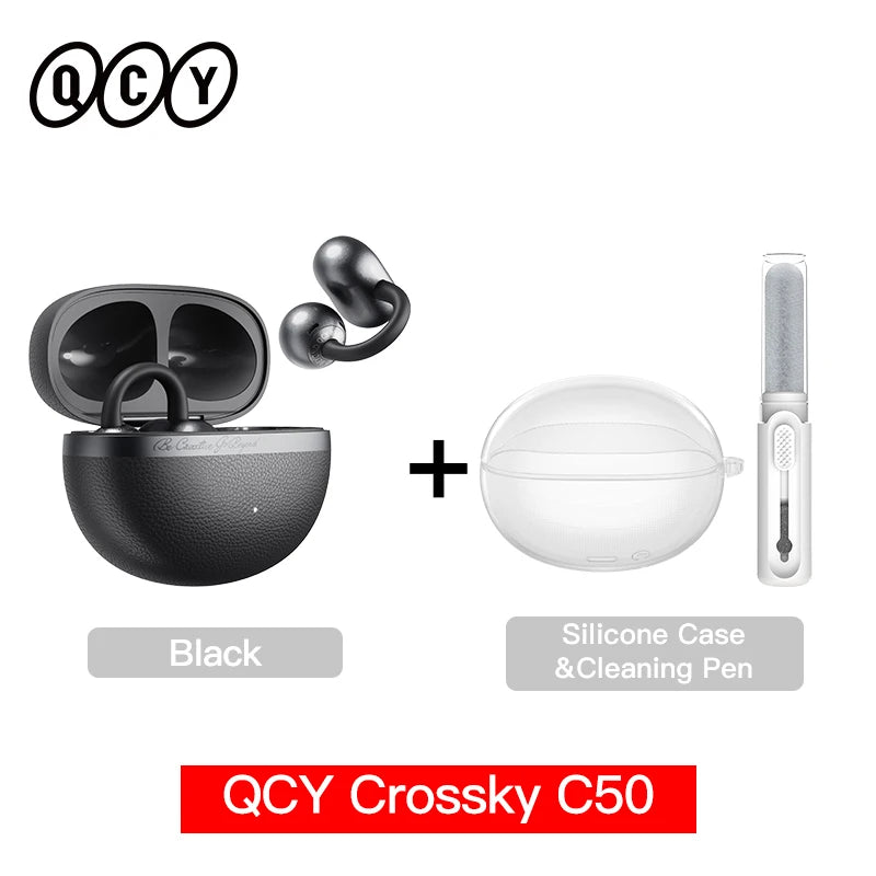 Crossky C50 Open Ear Wireless Earbuds - Bluetooth 6.0, Comfort Clip-on Sports Earphone with 4 Mic AI Clear Call & Bass Boost Sound