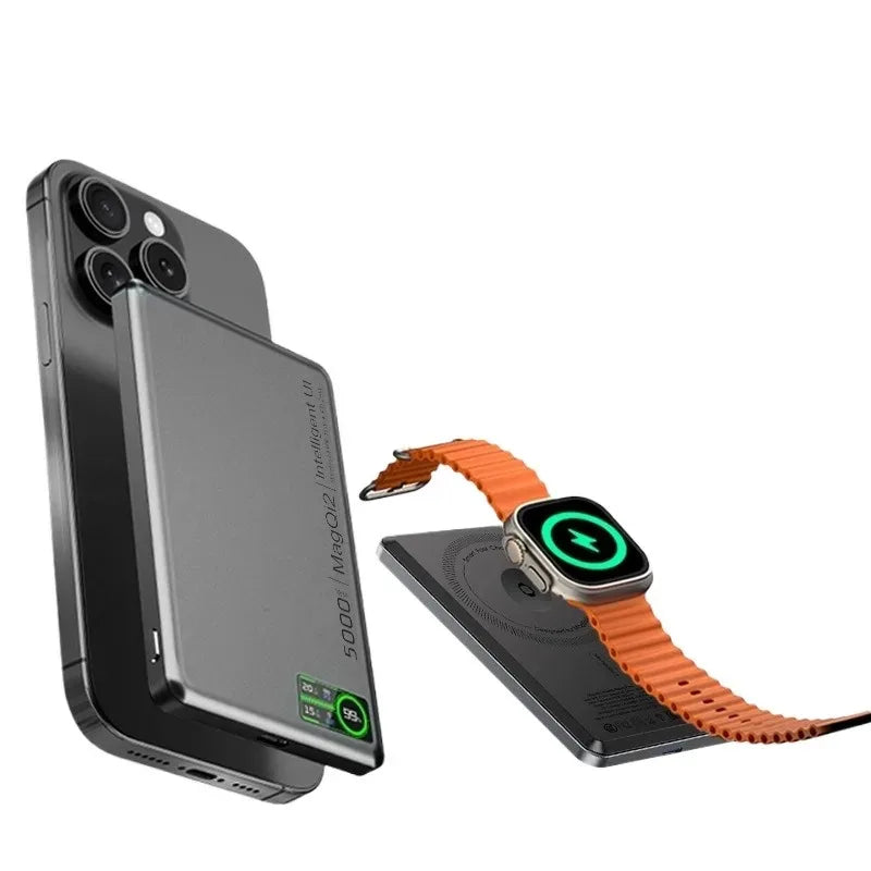 High-Capacity 10000mAh Magnetic Wireless Power Bank for iPhone 16, S10, and Apple Watch - Portable & Compatible with MagSafe