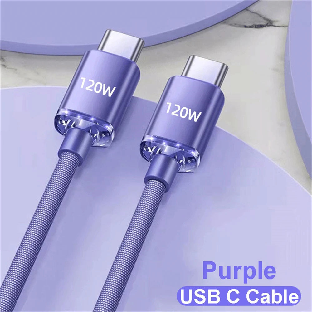 120W 6A USB-C to USB-C Fast Charging Cable - Compatible with iPhone 15 Pro Max & Samsung S24 - High-Speed Data Transfer Cord