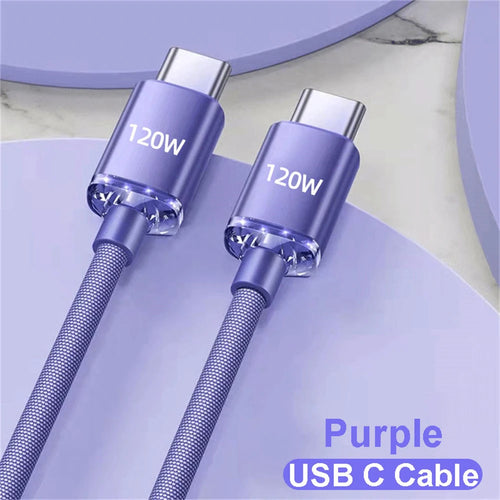 120W 6A USB-C to USB-C Fast Charging Cable - Compatible with iPhone 15 Pro Max & Samsung S24 - High-Speed Data Transfer Cord