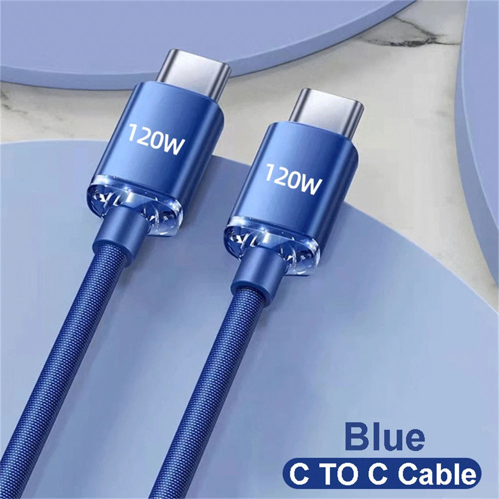 120W 6A USB-C to USB-C Fast Charging Cable - Compatible with iPhone 15 Pro Max & Samsung S24 - High-Speed Data Transfer Cord