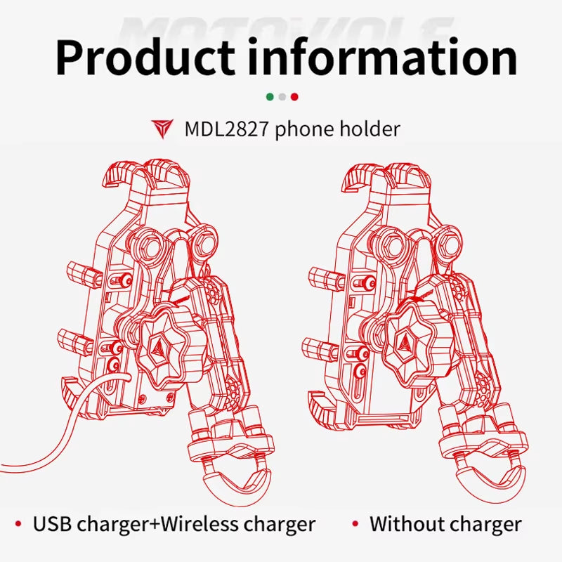 Ultimate Motorcycle Wireless Charging Phone Holder - 3.0 Quick Charger for 4-7 Inch Devices - GPS & Cellphone Handlebar Mount