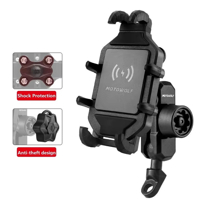 Ultimate Motorcycle Wireless Charging Phone Holder - 3.0 Quick Charger for 4-7 Inch Devices - GPS & Cellphone Handlebar Mount