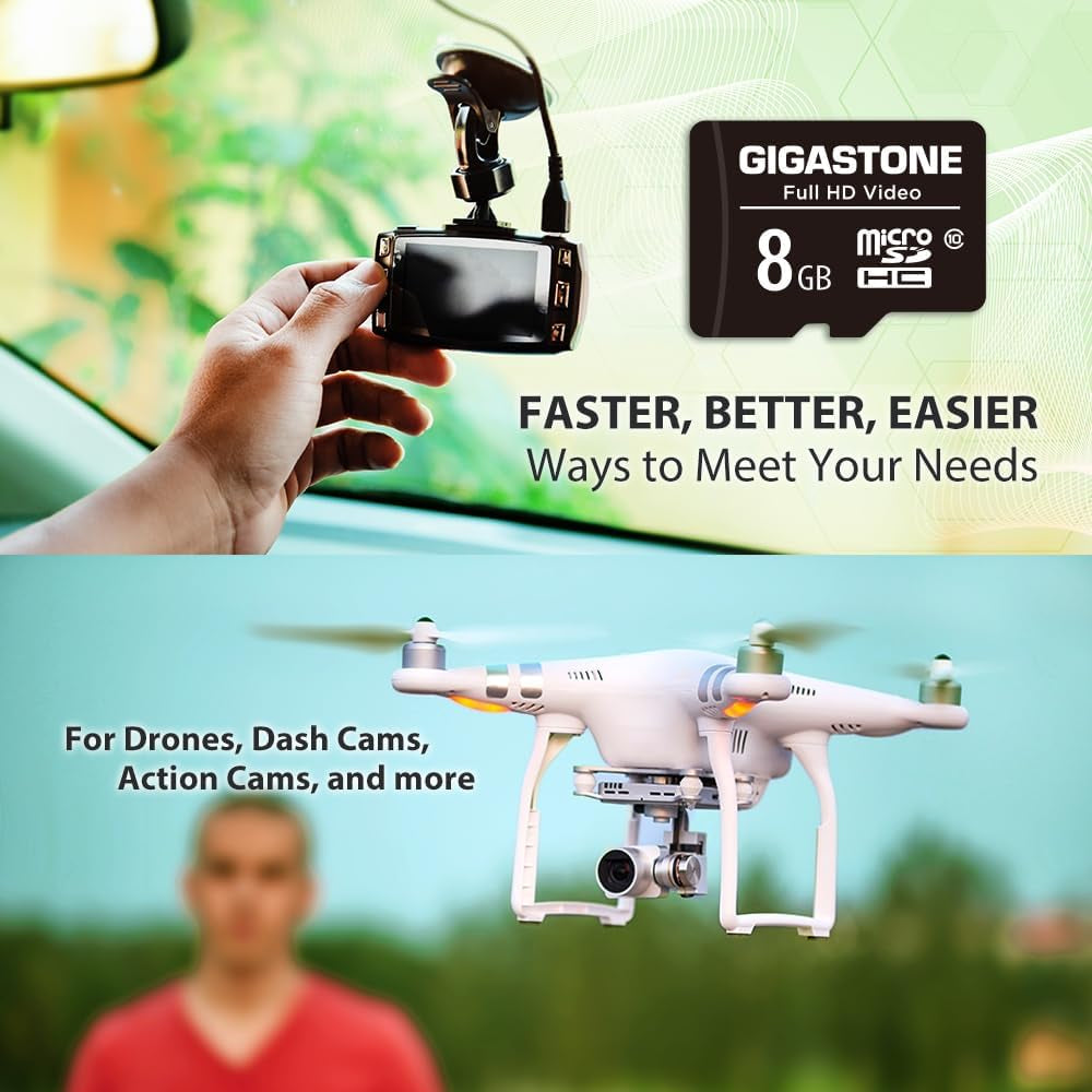 8GB Micro SD Card 20-Pack, Full HD Video, Surveillance Security Cam Action Camera Drone, 80Mb/S Micro SDHC Class 10, with Adapters