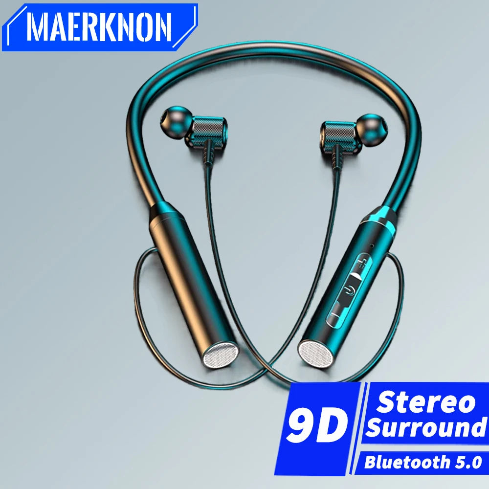 Immersive 9D Stereo Wireless Bluetooth 5.0 Neckband Earphones - Waterproof Magnetic Sport Headphones with Mic & TWS Earbuds