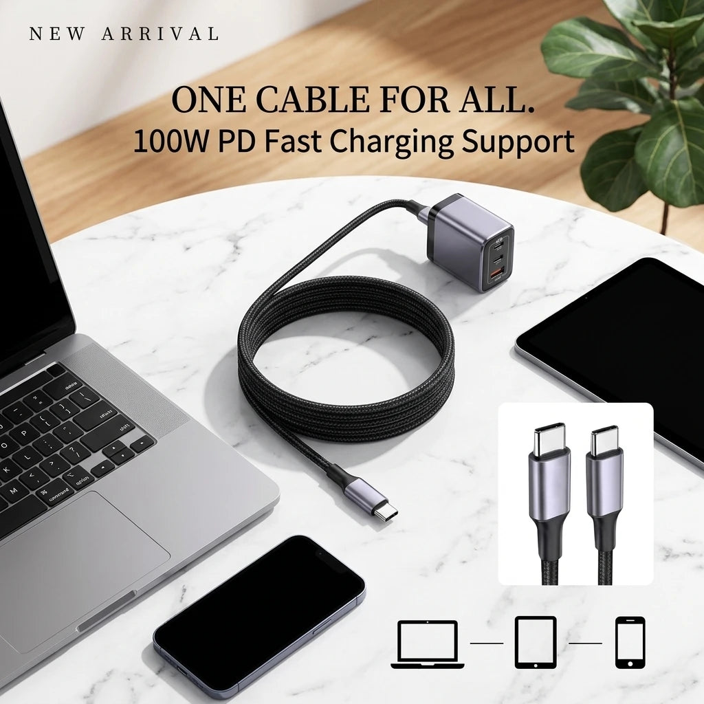 Premium 6.6Ft USB C to USB C Fast Charging Cable - Durable Nylon Braided Design with Metal Connectors - Perfect for Macbook Pro, iPad Air, Samsung Galaxy S24/S23, Google Pixel, and More!