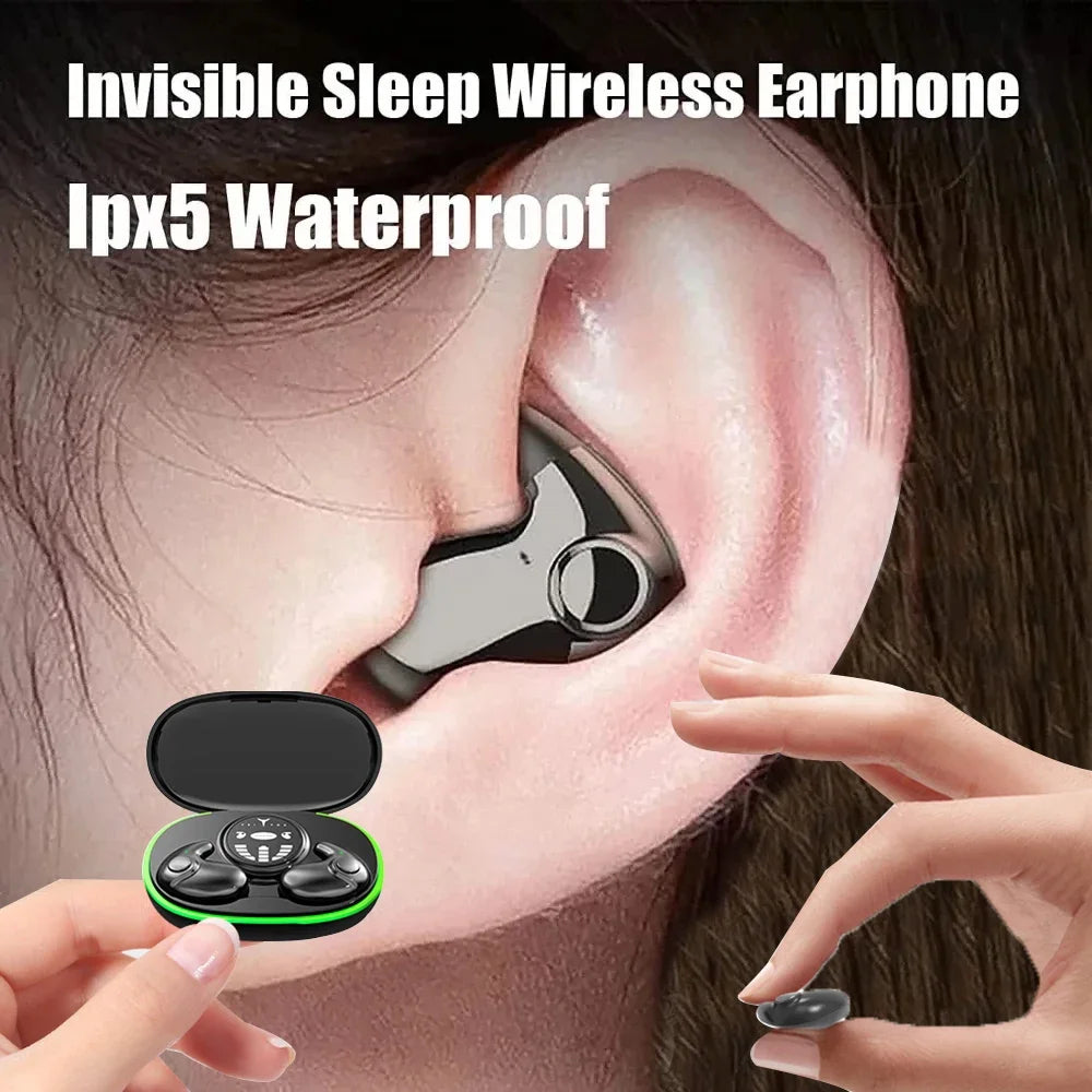 Invisible Wireless Sleep Earphones - Bluetooth 5.3, IPX5 Waterproof, Noise Reduction, Touch Control Headsets