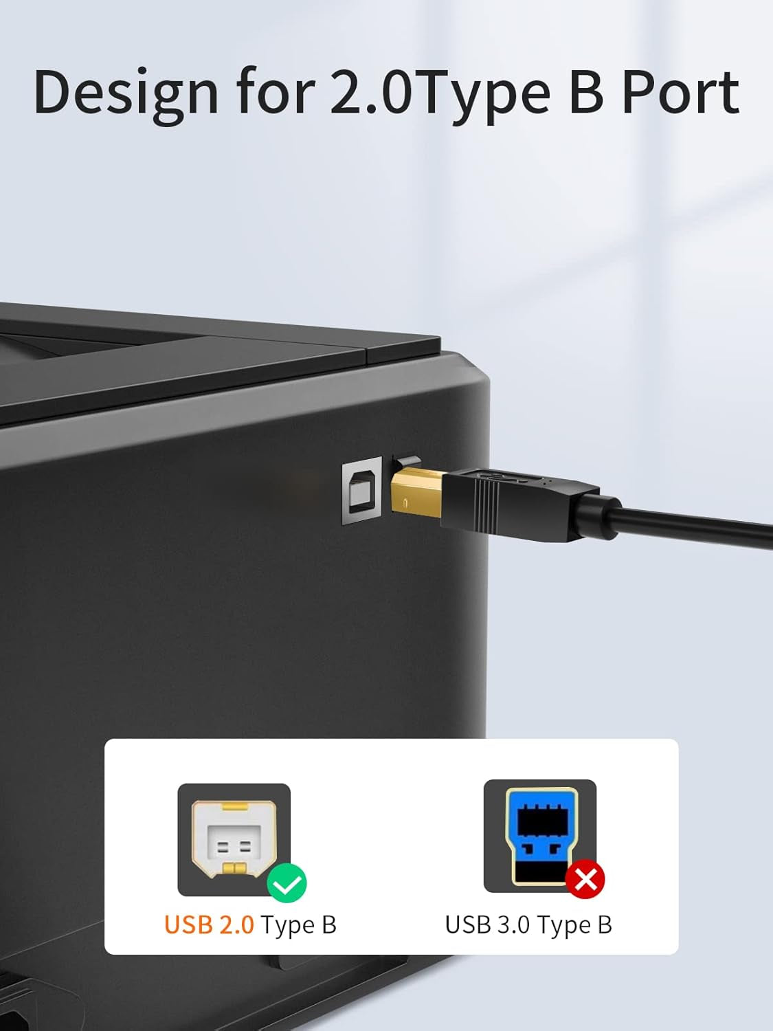 High-Speed USB B to USB C Printer Cable - 6.6FT | Versatile Type B to Type C Cord for MacBook Pro, MIDI Controllers, and More
