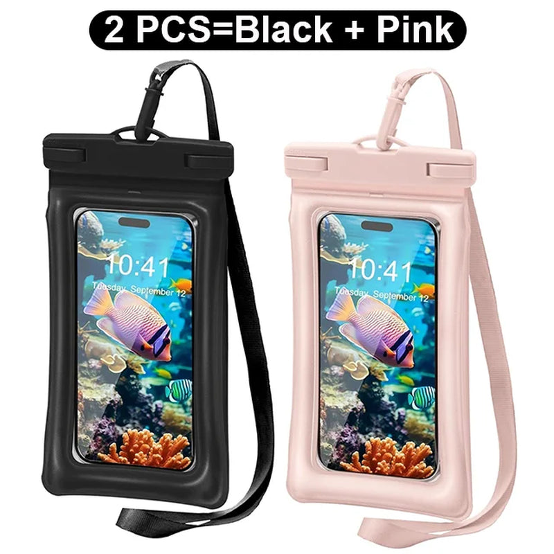 2-Pack Waterproof Phone Pouch & Case - IPX8 Floating Dry Bag for Beach Use - Fits Phones Up to 7.2 Inches