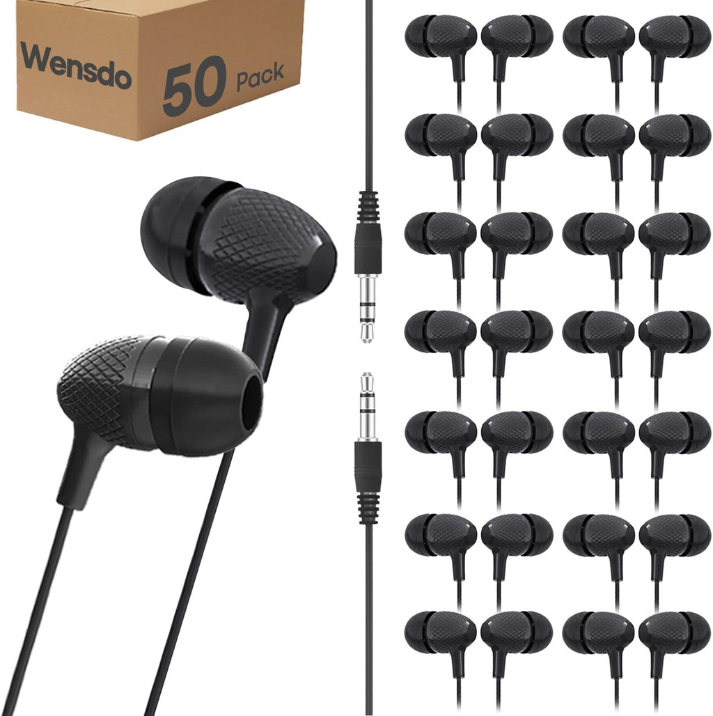 Bulk Earbuds Headphones 50 Pack for Classroom Kids, Wholesale Durable Earphones Perfect for K12 Schools Students Kindergarten Children Gift and Adult (HY400 Black)