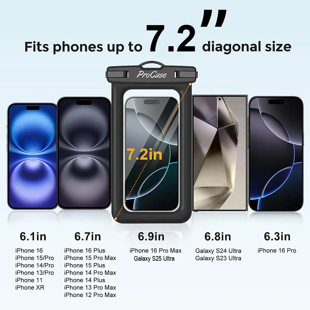 2-Pack Waterproof Phone Pouch & Case - IPX8 Floating Dry Bag for Beach Use - Fits Phones Up to 7.2 Inches