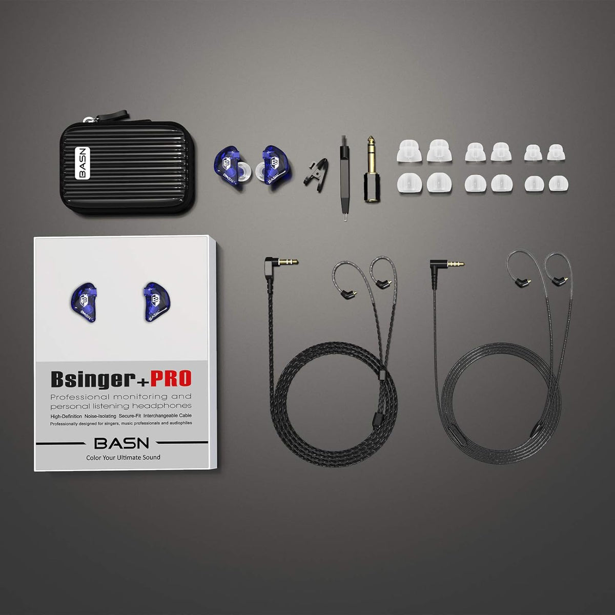 Bsinger PRO In-Ear Monitors Hybrid Dynamic Dual Drivers Two Detachable MMCX Cables Musicians In-Ear Earbuds Headphones (Blue)