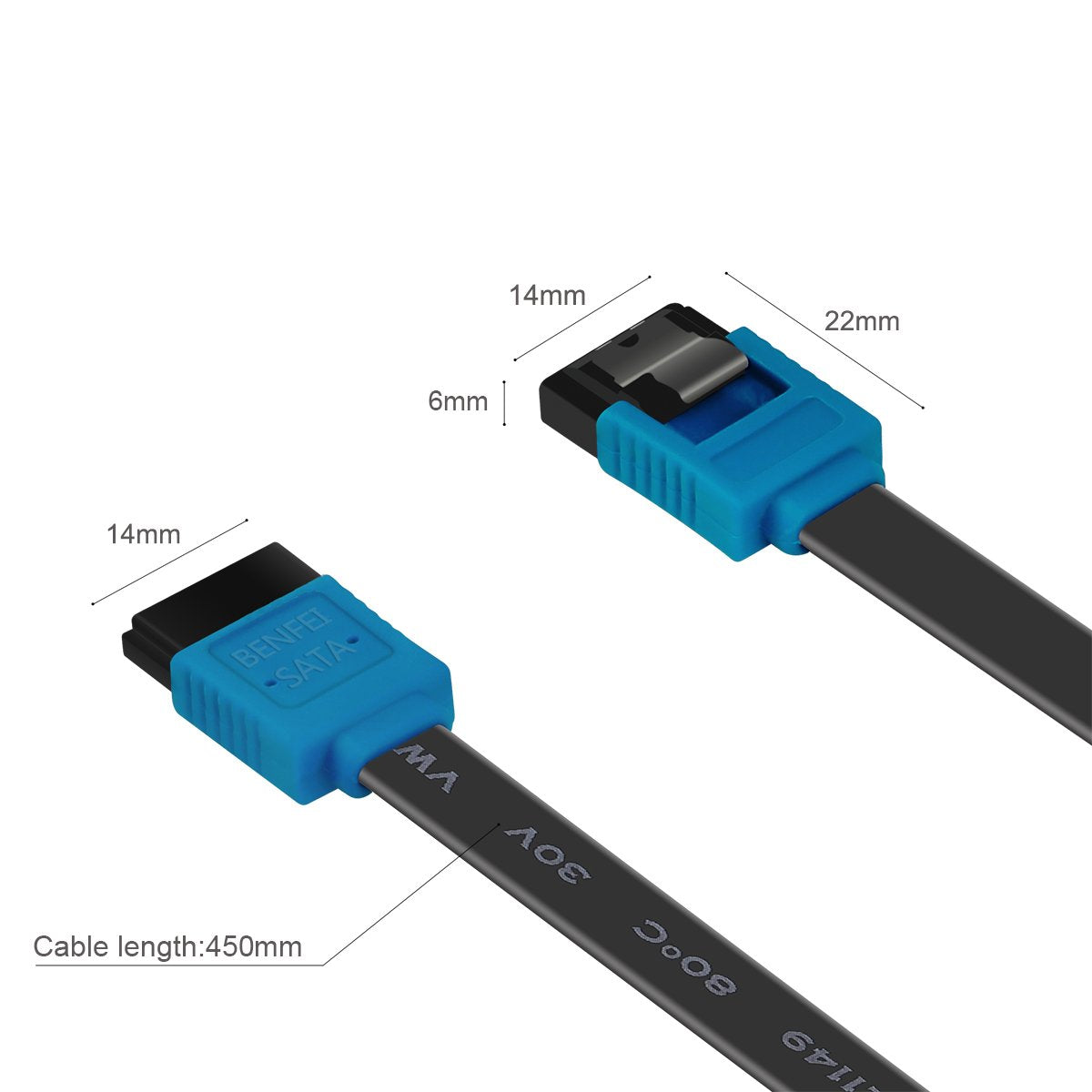 SATA Cable III, 3 Pack SATA Cable III 6Gbps Straight HDD SDD Data Cable with Locking Latch 18 Inch for SATA HDD, SSD, CD Driver, CD Writer - Blue