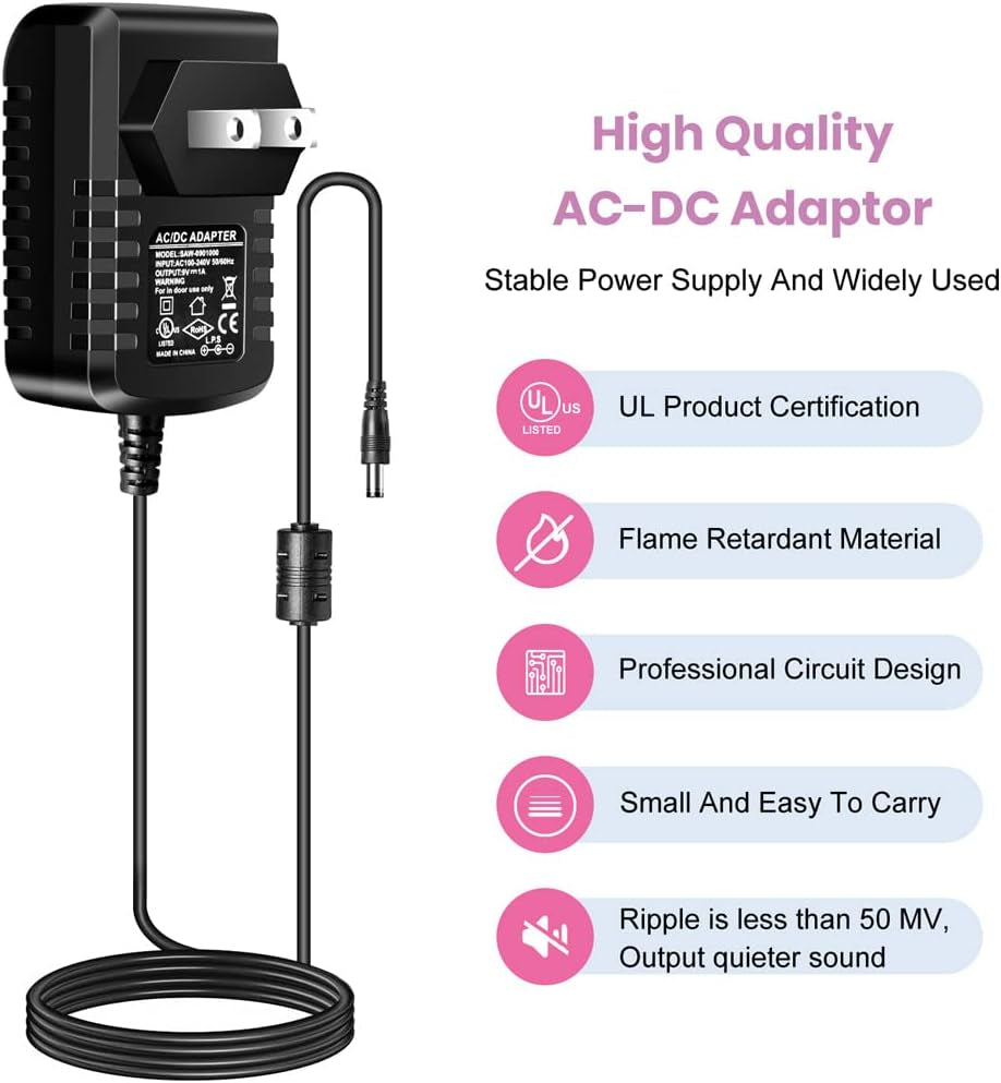 Guitar Pedal Power Supply Adapter 9V DC 1A Tip Negative 8 Way Daisy Chain Cables for Guitar Effect Pedal
