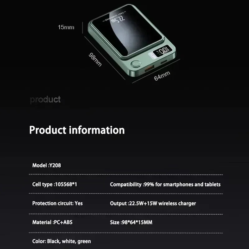 200000mAh Magnetic Wireless Power Bank - Fast Portable Charger for MagSafe, iPhone, Huawei, Samsung
